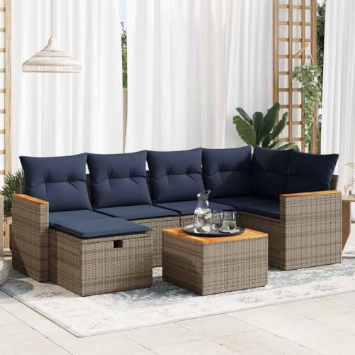 Brokky 7-TLG. Garten-Sofagarnitur mit Kissen Garten LoungemöBel Set Lounge Set Outdoor Garden Sofas Garten Sofa Outdoor Grau Poly Rattan / 3325925 von Brokky