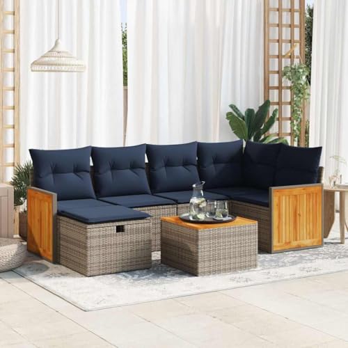 Brokky 7-TLG. Garten-Sofagarnitur mit Kissen Garten LoungemöBel Set Lounge Set Outdoor Garden Sofas Garten Sofa Outdoor Grau Poly Rattan / 3326037 von Brokky