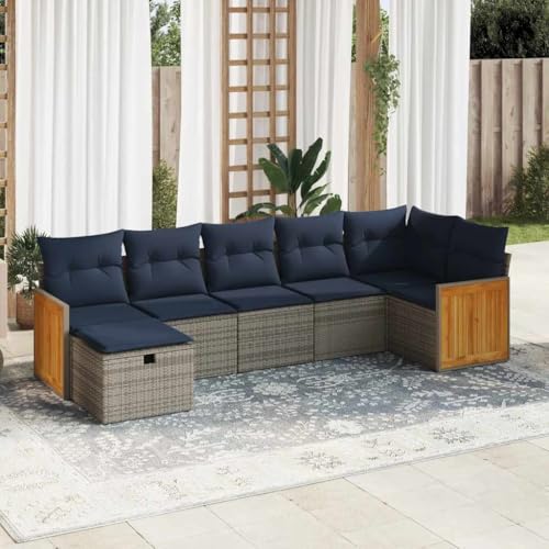 Brokky 7-TLG. Garten-Sofagarnitur mit Kissen Garten LoungemöBel Set Lounge Set Outdoor Garden Sofas Garten Sofa Outdoor Grau Poly Rattan / 3326044 von Brokky