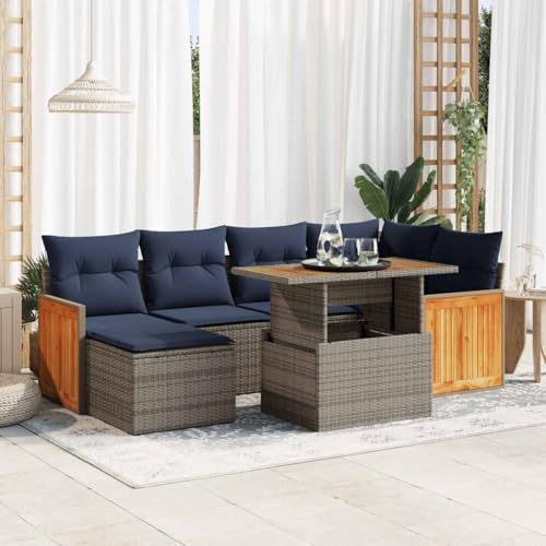 Brokky 7-TLG. Garten-Sofagarnitur mit Kissen Garten LoungemöBel Set Lounge Set Outdoor Garden Sofas Garten Sofa Outdoor Schwarz Poly Rattan / 3327736 von Brokky