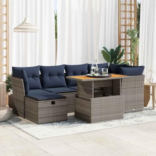 Brokky 7-TLG. Garten-Sofagarnitur mit Kissen Garten LoungemöBel Set Lounge Set Outdoor Garden Sofas Garten Sofa Outdoor Schwarz Poly Rattan / 3327978 von Brokky