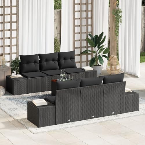 Brokky 7-TLG. Garten-Sofagarnitur mit Kissen Garten LoungemöBel Set Lounge Set Outdoor Garden Sofas Garten Sofa Outdoor Schwarz Poly Rattan / 3347905 von Brokky