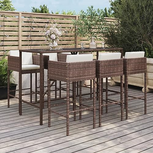 Brokky 7-TLG. Gartenbar-Set mit Kissen Gartenbar Outdoor Bartisch Outdoor GartenmöBel-Sets Braun Poly Rattan / 3200649 von Brokky