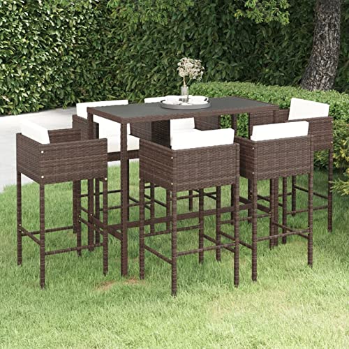 Brokky 7-TLG. Gartenbar-Set mit Kissen Gartenbar Outdoor Bartisch Outdoor GartenmöBel-Sets Poly Rattan Braun von Brokky