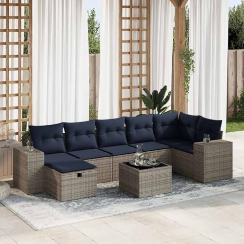 Brokky 8-TLG. Garten-Sofagarnitur mit Kissen Garten Set MöBel Lounge MöBel Outdoor Lounge Sofa Outdoor Grau Poly Rattan / 3325717 von Brokky