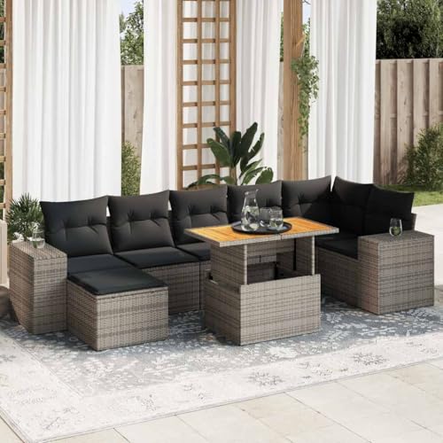 Brokky 8-TLG. Garten-Sofagarnitur mit Kissen Outdoor Sofa Garten LoungemöBel Set TerrassenmöBel LoungemöBel Terrasse Grau Poly Rattan / 3327406 von Brokky