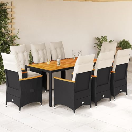 Brokky 9-TLG. Garten-Bistro-Set mit Kissen GartenmöBel Set Balkontisch Bistroset Bistrotisch Mit StüHlen Schwarz Poly Rattan / 3276964 von Brokky