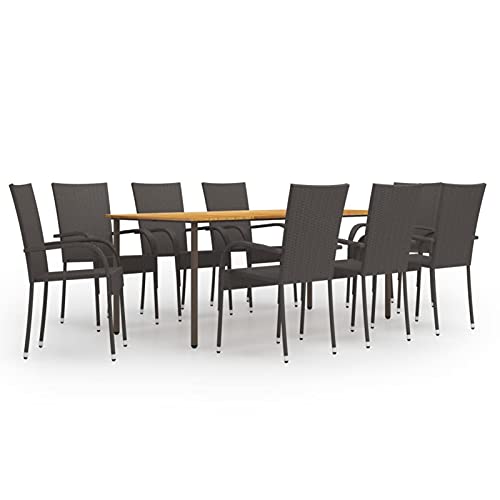 Brokky 9-TLG. Garten-Essgruppe Essgruppe Mit StüHlen Sitzgarnitur Garten Gartentisch Set GartenmöBel FüR DraußEn Poly Rattan Braun von Brokky