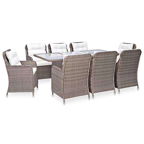 Brokky 9-TLG. Garten-Essgruppe Outdoor Furniture GartenmöBel Set Balkon Sitzgruppe Garten Essgruppe Poly Rattan Braun / 3057797 von Brokky