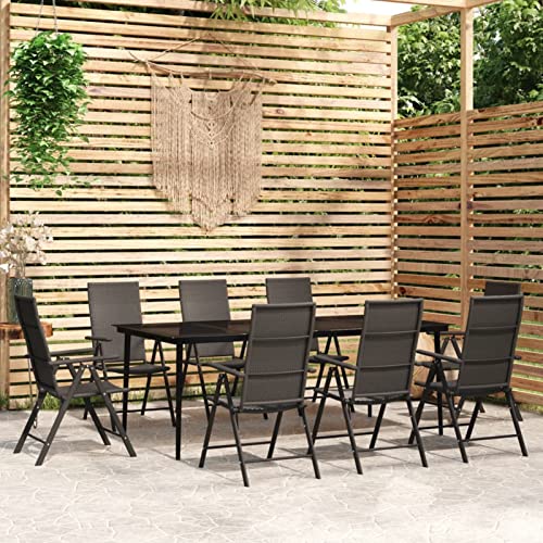 Brokky 9-TLG. Garten-Essgruppe StüHle Tisch Set GartenmöBel Set Garten Tische FüR DraußEn Sitzgruppe Outdoor Schwarz 3099112 von Brokky