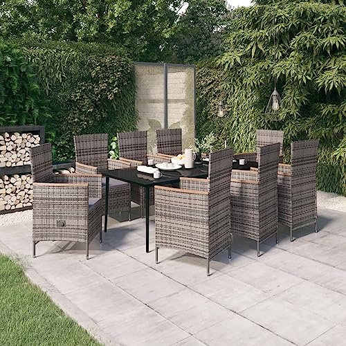 Brokky 9-TLG. Garten-Essgruppe mit Auflagen GartenmöBel Set Garten Tische FüR DraußEn Sitzgruppe Outdoor Gartentisch Set Grau 3099454 von Brokky