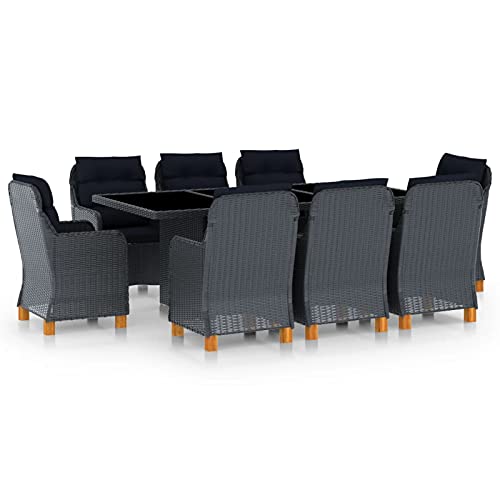 Brokky 9-TLG. Garten-Essgruppe mit Auflagen GartenmöBel Set Gartensitzgruppe Garden Furniture Sets Garten Essgruppe Poly Rattan Dunkelgrau / 3060169 von Brokky