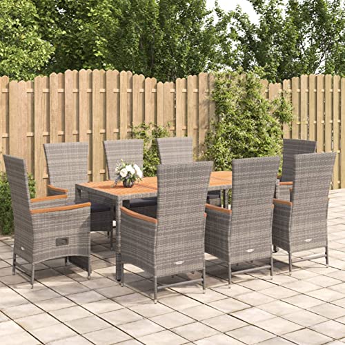 Brokky 9-TLG. Garten-Essgruppe mit Kissen Gartenlounge Outdoor Garten Essgruppe Gartentisch Set Garten Sitzgruppe Grau Poly Rattan / 3157554 von Brokky