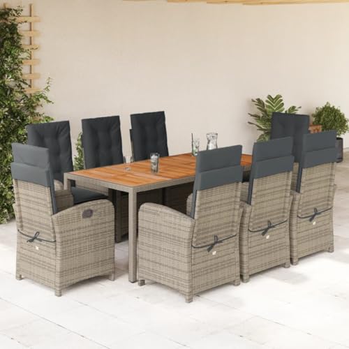 Brokky 9-TLG. Garten-Essgruppe mit Kissen Gartenlounge Outdoor Garten Essgruppe Gartentisch Set Garten Sitzgruppe Grau Poly Rattan / 3212246 von Brokky