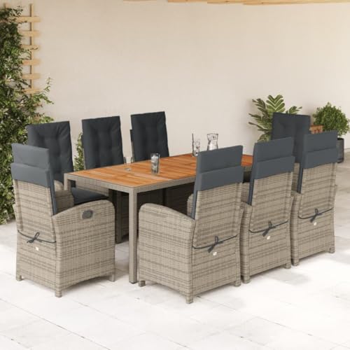 Brokky 9-TLG. Garten-Essgruppe mit Kissen Gartenlounge Outdoor Garten Essgruppe Gartentisch Set Garten Sitzgruppe Grau Poly Rattan / 3212247 von Brokky