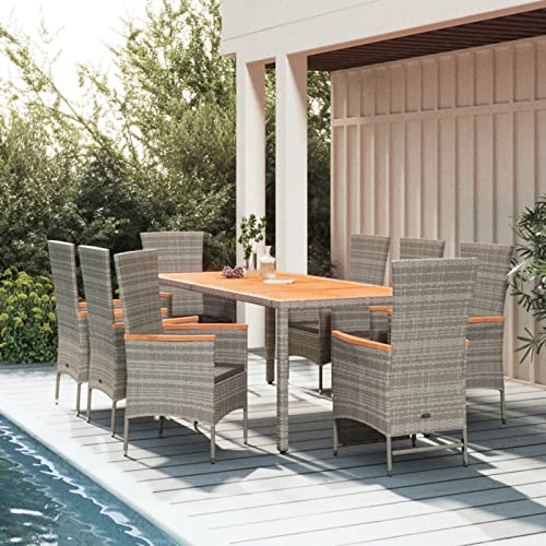 Brokky 9-TLG. Garten-Essgruppe mit Kissen Gartenlounge Outdoor Garten Essgruppe Gartentisch Set Garten Sitzgruppe Grau Poly Rattan von Brokky