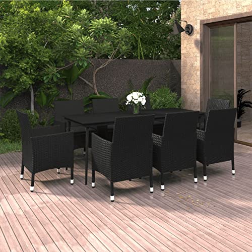Brokky 9-TLG. Garten-Essgruppe mit Kissen Gartenlounge Outdoor Garten Essgruppe Gartentisch Set Garten Sitzgruppe Poly Rattan und Glas von Brokky