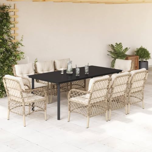 Brokky 9-TLG. Garten-Essgruppe mit Kissen GartenmöBel TerrassenmöBel Garten Sitzgruppe Essgruppe Garten MöBel Set Beige Poly Rattan / 3212151 von Brokky