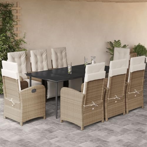 Brokky 9-TLG. Garten-Essgruppe mit Kissen GartenmöBel TerrassenmöBel Garten Sitzgruppe Essgruppe Garten MöBel Set Beige Poly Rattan / 3212576 von Brokky