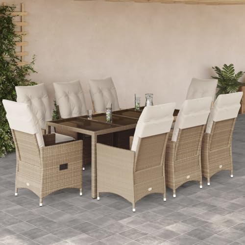 Brokky 9-TLG. Garten-Essgruppe mit Kissen GartenmöBel TerrassenmöBel Garten Sitzgruppe Essgruppe Garten MöBel Set Beige Poly Rattan / 3276806 von Brokky