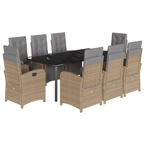 Brokky 9-TLG. Garten-Essgruppe mit Kissen Gartenset Tisch Und StüHle GartenmöBel Set Garden Furniture Essgruppe Outdoor Beige Poly Rattan / 3212597 von Brokky