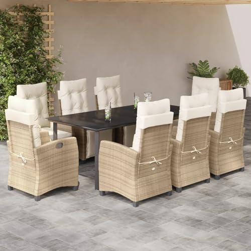 Brokky 9-TLG. Garten-Essgruppe mit Kissen Gartenset Tisch Und StüHle GartenmöBel Set Garden Furniture Essgruppe Outdoor Beige Poly Rattan / 3213015 von Brokky