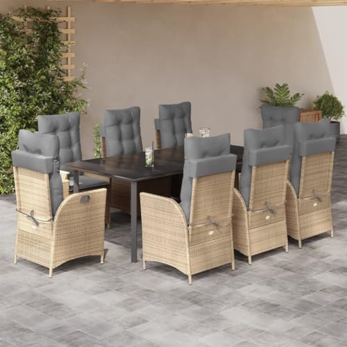 Brokky 9-TLG. Garten-Essgruppe mit Kissen Gartenset Tisch Und StüHle GartenmöBel Set Garden Furniture Essgruppe Outdoor Beige Poly Rattan / 3213273 von Brokky