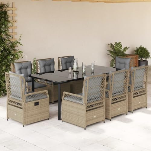 Brokky 9-TLG. Garten-Essgruppe mit Kissen Gartenset Tisch Und StüHle GartenmöBel Set Garden Furniture Essgruppe Outdoor Beige Poly Rattan / 3263012 von Brokky
