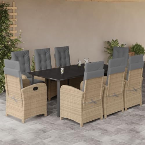 Brokky 9-TLG. Garten-Essgruppe mit Kissen Gartenset Tisch Und StüHle GartenmöBel Set Garden Furniture Essgruppe Outdoor Beigemischung Poly Rattan / 3212408 von Brokky