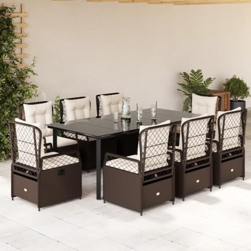 Brokky 9-TLG. Garten-Essgruppe mit Kissen Gartenset Tisch Und StüHle GartenmöBel Set Garden Furniture Essgruppe Outdoor Braun Poly Rattan von Brokky