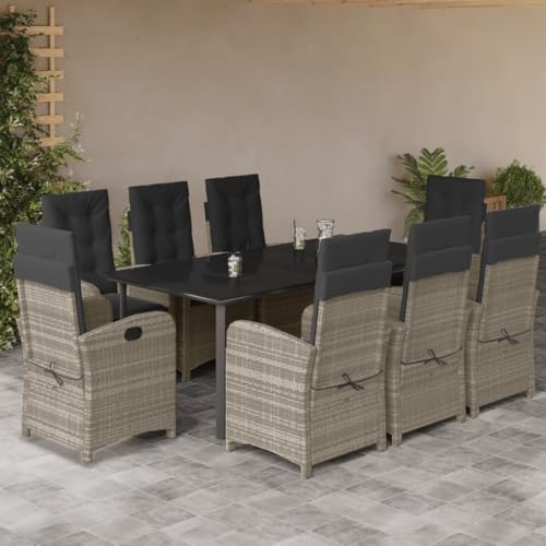 Brokky 9-TLG. Garten-Essgruppe mit Kissen Gartenset Tisch Und StüHle GartenmöBel Set Garden Furniture Essgruppe Outdoor Hellgrau Poly Rattan / 3212429 von Brokky