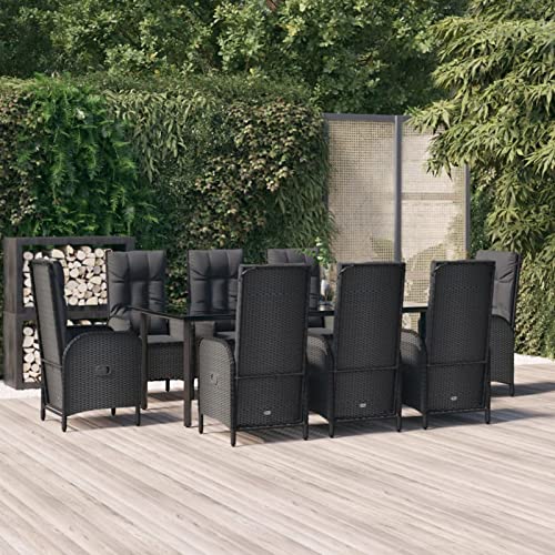 Brokky 9-TLG. Garten-Essgruppe mit Kissen Gartenset Tisch Und StüHle GartenmöBel Set Garden Furniture Essgruppe Outdoor Schwarz Poly Rattan / 3185194 von Brokky