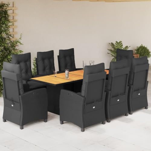 Brokky 9-TLG. Garten-Essgruppe mit Kissen Gartenset Tisch Und StüHle GartenmöBel Set Garden Furniture Essgruppe Outdoor Schwarz Poly Rattan / 3212708 von Brokky