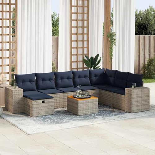 Brokky 9-TLG. Garten-Sofagarnitur mit Kissen Garten Set MöBel Lounge MöBel Outdoor Lounge Sofa Outdoor Grau Poly Rattan / 3325890 von Brokky