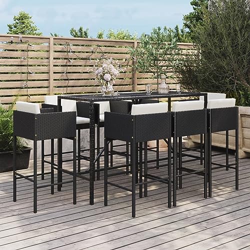 Brokky 9-TLG. Gartenbar-Set mit Kissen Gartenbar Outdoor Bartisch Outdoor GartenmöBel-Sets Schwarz Poly Rattan von Brokky