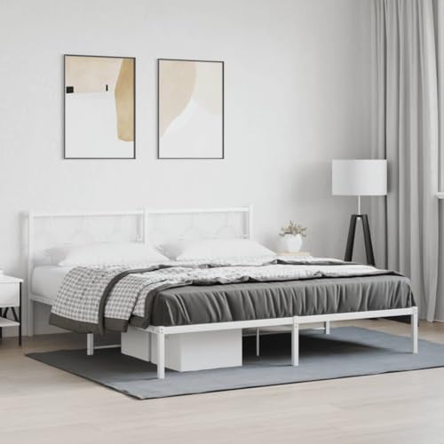 Brokky Bettgestell mit Kopfteil Betten Bettgestell Kopfteil Bett Bed Frame Bettrahmen Metall Weiß 180x200 cm von Brokky