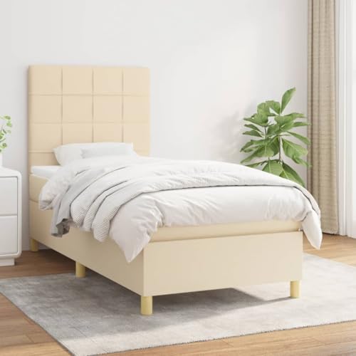 Brokky Boxspringbett mit Matratze Bett Mit Matratze Betten Boxspringbett Mit Matratze Schlafzimmer Bett Creme 100x200 cm Stoff / 3142318 von Brokky