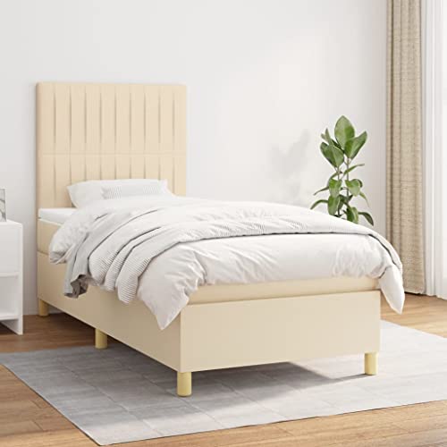 Brokky Boxspringbett mit Matratze Bett Mit Matratze Betten Boxspringbett Mit Matratze Schlafzimmer Bett Creme 100x200 cm Stoff / 3142478 von Brokky