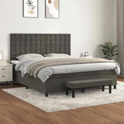 Brokky Boxspringbett mit Matratze Bett Mit Matratze Betten Boxspringbett Mit Matratze Schlafzimmer Bett Dunkelgrau 160x200 cm Samt / 3138092 von Brokky