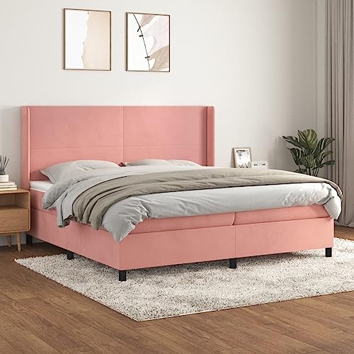 Brokky Boxspringbett mit Matratze Bett Mit Matratze Betten Boxspringbett Mit Matratze Schlafzimmer Bett Rosa 200x200 cm Samt / 3132584 von Brokky