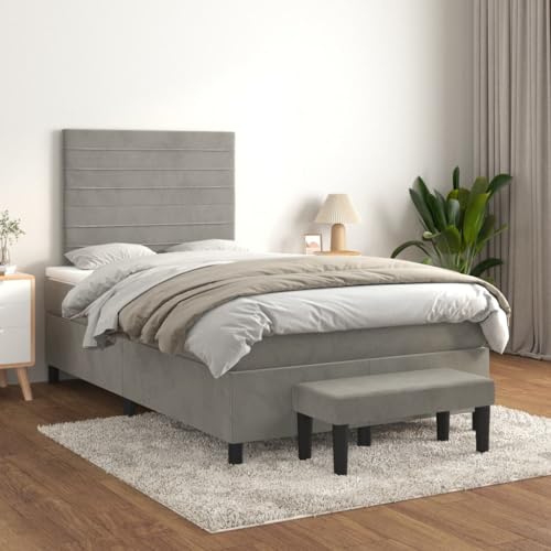 Brokky Boxspringbett mit Matratze Betten Bed Frame Bett Mit Matratze Boxspringbetten Jugendbett Hellgrau 120x200 cm Samt von Brokky