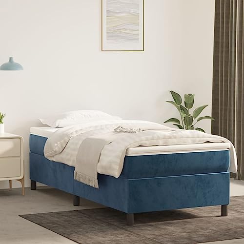 Brokky Boxspringbett mit Matratze Betten Bed Frame Bett Mit Matratze Jugendbett Boxspringbetten Dunkelblau 90x190 cm Samt von Brokky