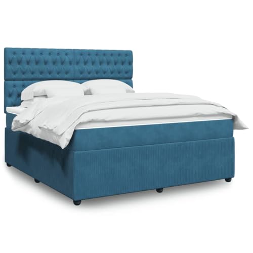 Brokky Boxspringbett mit Matratze Betten Mit Matratze Schlafzimmer Bett Boxspringbett Mit Matratze Blau 180x200 cm Samt / 3294716 von Brokky