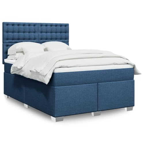 Brokky Boxspringbett mit Matratze Blau 140x190 cm Bett Boxspringbett Bett Mit Matratze Polsterbett Schlafzimmer MöBel Stoff / 3292803 von Brokky