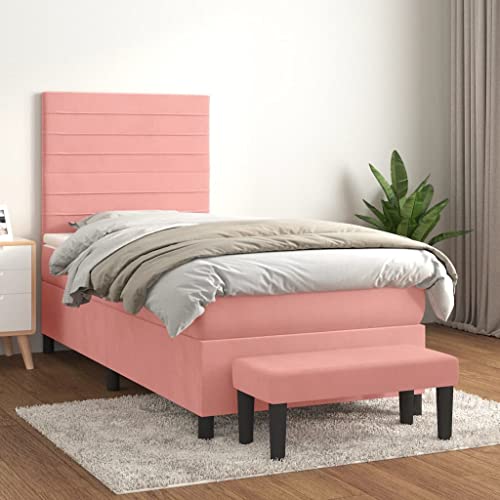 Brokky Boxspringbett mit Matratze Boxspringbett Bett Mit Matratze Betten Box Spring Bett Betten Mit Matratze Rosa 90x200 cm Samt / 3137886 von Brokky