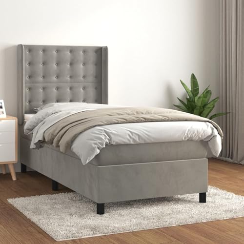 Brokky Boxspringbett mit Matratze Hellgrau 100x200 cm Bett Boxspringbett Bett Mit Matratze Bettgestel Boxspringbetten Samt Brokky Boxspringbett mit Matratze Hellgrau 100x200 cm Bett Boxspringbett Bett Mit Matratze Bettgestel Boxspringbetten Samt von Brokky