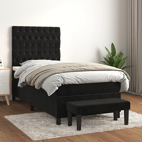 Brokky Boxspringbett mit Matratze Schwarz 80x200 cm Bett Boxspringbett Bett Mit Matratze Bettgestel Boxspringbetten Samt von Brokky