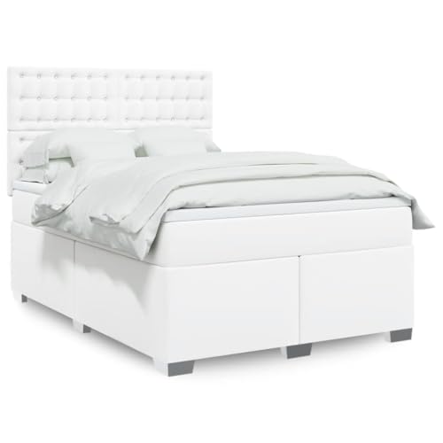 Brokky Boxspringbett mit Matratze Weiß 140x190 cm Kunstleder Bett Boxspringbett Bett Mit Matratze Polsterbett Schlafzimmer MöBeler / 3290721 von Brokky