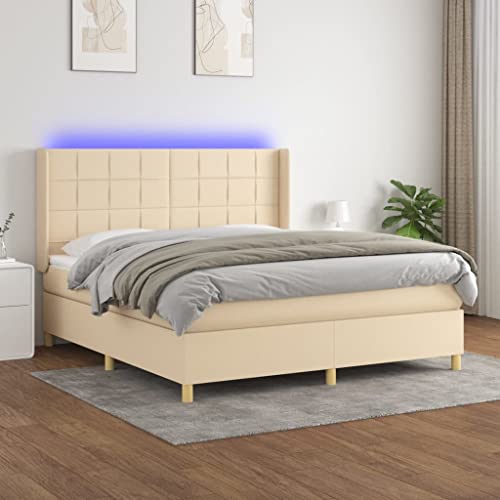 Brokky Boxspringbett mit Matratze & LED Bett Mit Matratze Bett Mit Bettkasten Boxspringbetten Mit Matratze Creme 160x200 cm Stoff / 3138890 von Brokky