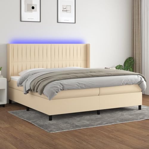 Brokky Boxspringbett mit Matratze & LED Bett Mit Matratze Bett Mit Bettkasten Boxspringbetten Mit Matratze Creme 200x200 cm Stoff / 3138506 von Brokky